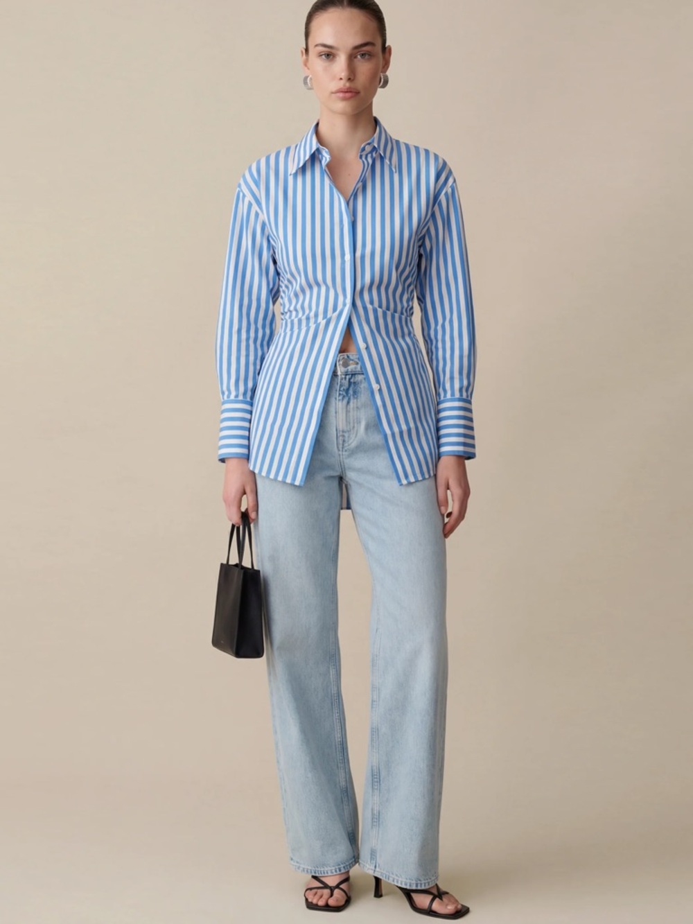 CAARA Natasha Top Blue Stripe Open Back Tie Waist Button Up Shirt Size 4